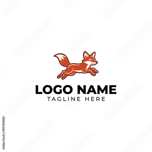 Jumping Red Fox Mascot Vector Logo Template