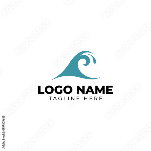 Modern Blue Ocean Cresting Wave Logo Template