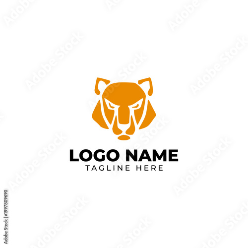 Orange Minimalist Lion Head Vector Logo Template