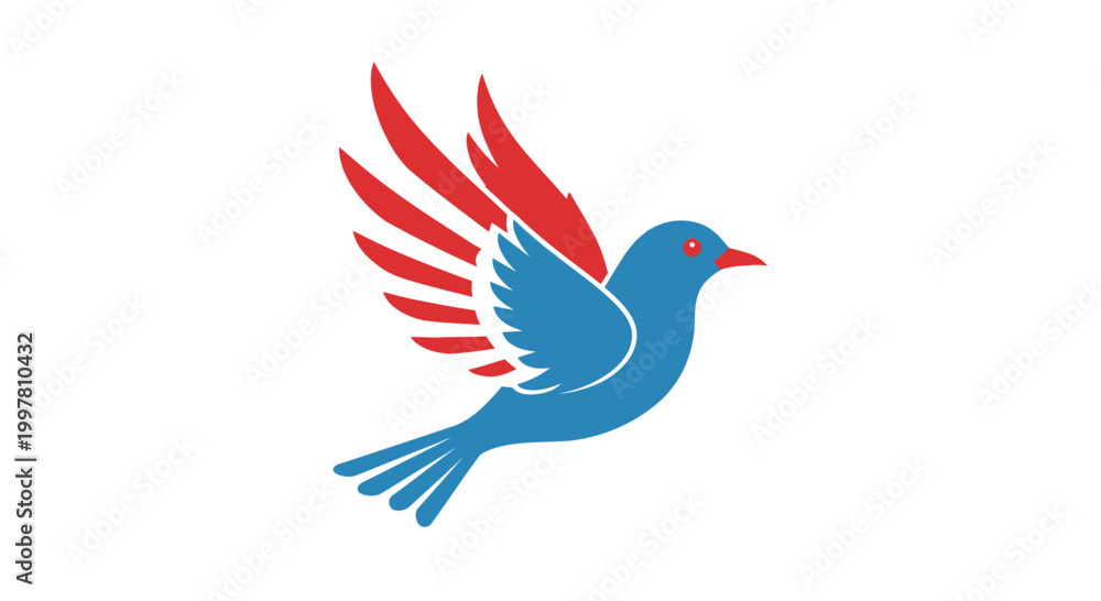 Fototapeta premium Blue bird with red wings flying, symbol of freedom and hope