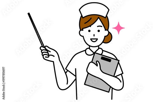 指示棒で説明する女性看護師