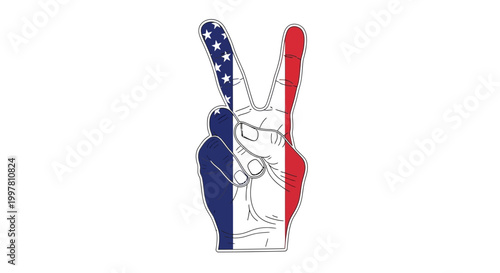 USA Flag Peace Sign Hand Gesture Victory Symbol