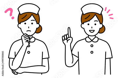 考える/ひらめく女性看護師　セット