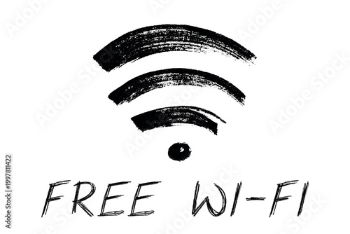 Hand drawn free wifi spot zone sign Public wi-fi area sign Wireless internet clipart in doodle style Single element for print, web, design, decor 3G, 4G, 5G, 6G, IoT