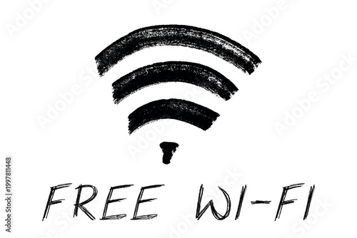 Hand drawn free wifi spot zone sign Public wi-fi area sign Wireless internet clipart in doodle style Single element for print, web, design, decor 3G, 4G, 5G, 6G, IoT