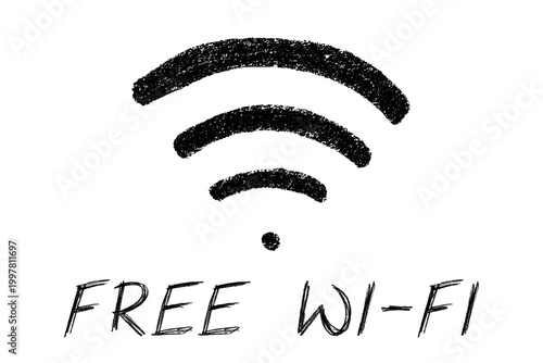 Hand drawn free wifi spot zone sign Public wi-fi area sign Wireless internet clipart in doodle style Single element for print, web, design, decor 3G, 4G, 5G, 6G, IoT