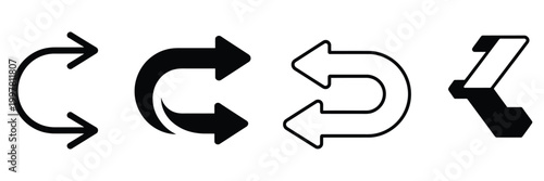 Left right arrow curved direction icon, turn arrow corner icon vector, direction symbol, curved navigation arrow, back above left right circular, clean modern design