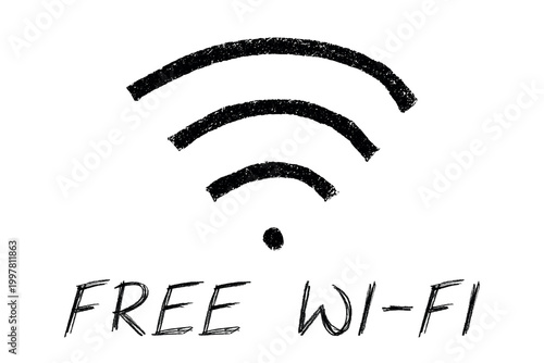 Hand drawn free wifi spot zone sign Public wi-fi area sign Wireless internet clipart in doodle style Single element for print, web, design, decor 3G, 4G, 5G, 6G, IoT