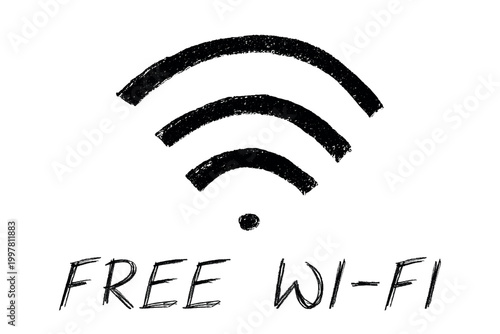 Hand drawn free wifi spot zone sign Public wi-fi area sign Wireless internet clipart in doodle style Single element for print, web, design, decor 3G, 4G, 5G, 6G, IoT