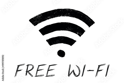 Hand drawn free wifi spot zone sign Public wi-fi area sign Wireless internet clipart in doodle style Single element for print, web, design, decor 3G, 4G, 5G, 6G, IoT