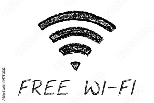 Hand drawn free wifi spot zone sign Public wi-fi area sign Wireless internet clipart in doodle style Single element for print, web, design, decor 3G, 4G, 5G, 6G, IoT
