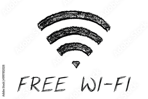 Hand drawn free wifi spot zone sign Public wi-fi area sign Wireless internet clipart in doodle style Single element for print, web, design, decor 3G, 4G, 5G, 6G, IoT