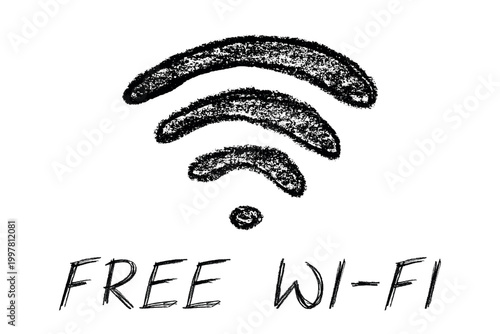 Hand drawn free wifi spot zone sign Public wi-fi area sign Wireless internet clipart in doodle style Single element for print, web, design, decor 3G, 4G, 5G, 6G, IoT