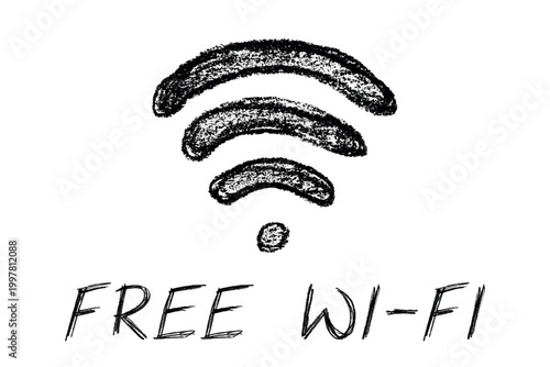 Hand drawn free wifi spot zone sign Public wi-fi area sign Wireless internet clipart in doodle style Single element for print, web, design, decor 3G, 4G, 5G, 6G, IoT