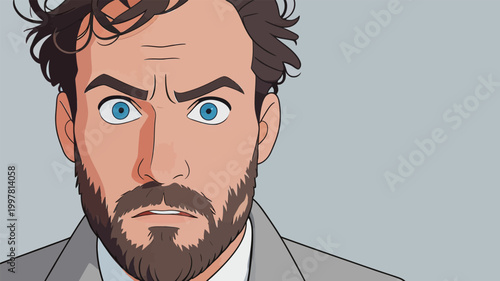 Serious Businessman with Beard and Suit Illustration