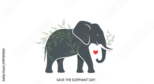 Gray Elephant with Heart Symbol.