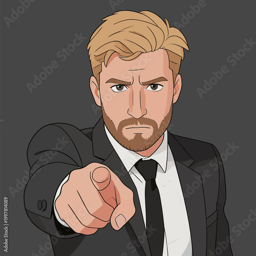 Stylish Businessman Pointing Finger Forward
