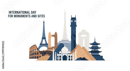 Monuments and famous landmarks illustration.