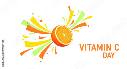 Orange fruit with colorful splashes around.