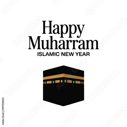 Islamic New Year Greeting with Kaaba Illustration for Muharram Celebration