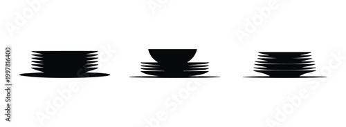 Minimalist black stack of plates dishware kitchen silhouette vector icon