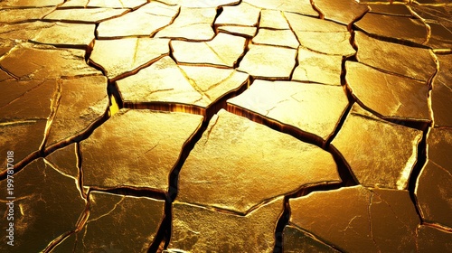 Golden cracked earth, dry land, sunlight, desert