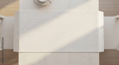 White Linen Table Runner Flat Lay on Wooden Dining Table – Home Decor Photo 8K