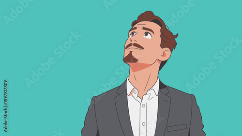 Businessman with Beard Looking Up in Suit