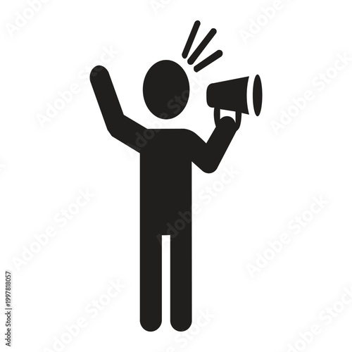 image of a person speaking using a megaphone silhouette illustration A person speaking using a portable megaphone is usually depicted with an upright posture, looking at the crowd, and focused. His mo