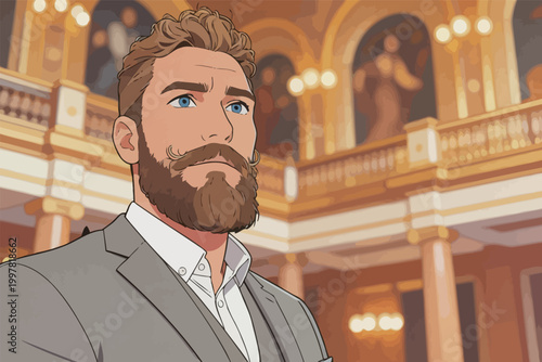Handsome Bearded Man in Formal Suit