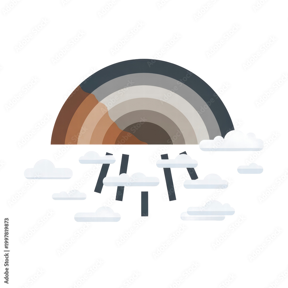 Fototapeta premium Abstract earth tone rainbow and rain with clouds