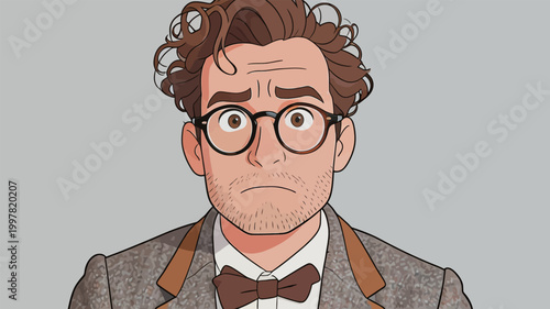 Portrait of a Man with Curly Hair and Glasses