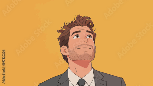 Stylish Businessman in Suit Looking Up