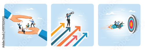 Employee care concept. Challenge ahead and motivation to grow business.  Leadership to lead team.