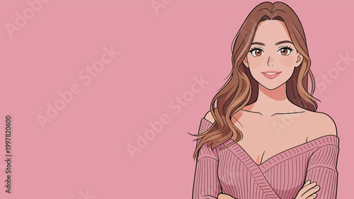 Illustration of a Beautiful Young Woman in Fashion Sweater