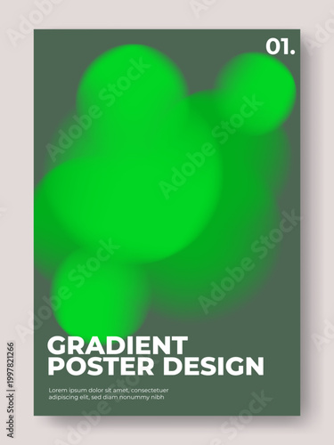 Abstract Green Gradient Poster Design with Blurry Fluid Spheres, Modern Minimalist Template for Cover and Branding Identity