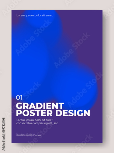 Abstract Blue Gradient Poster Design with Blurry Fluid Spheres, Modern Minimalist Template for Cover and Branding Identity