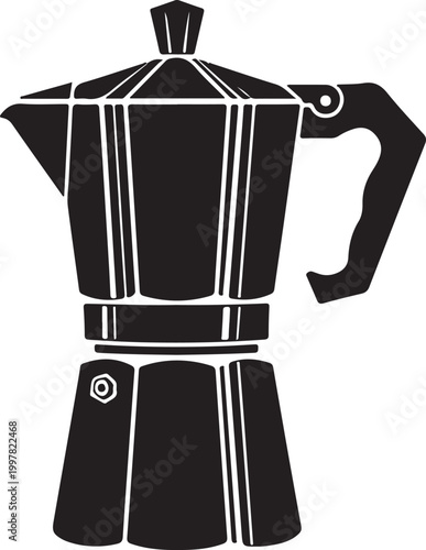 Vintage stovetop coffee maker silhouette in black and white Vector, illustration