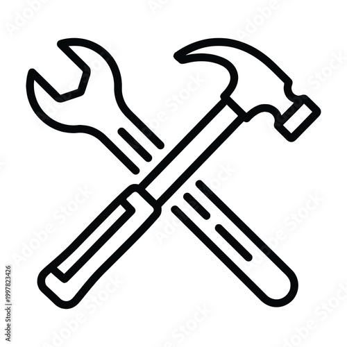 Hammer and wrench crossed tools icon