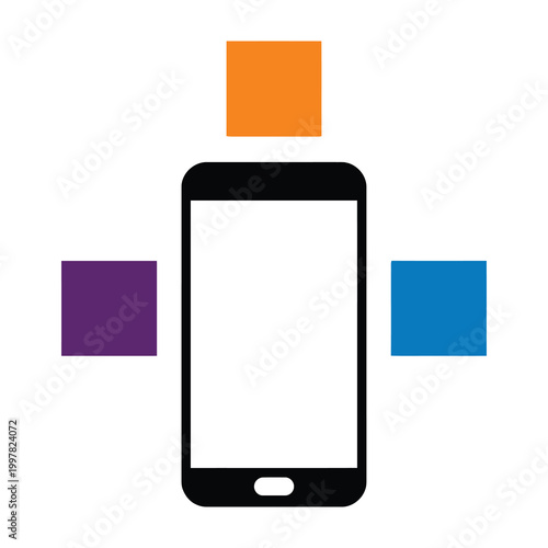 Smartphone with colorful squares on screen background