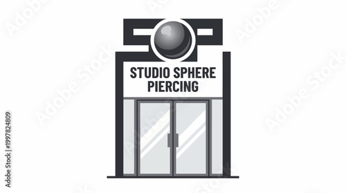 Modern Studio Sphere Piercing storefront with glass doors and signage.