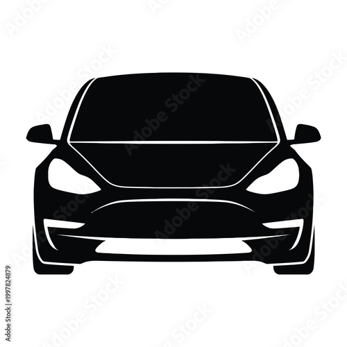 Black silhouette car front view modern electric vehicle