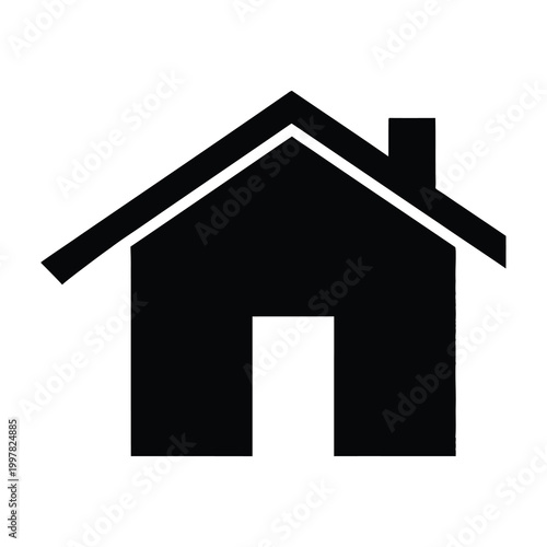 Simple black house icon with chimney and roof