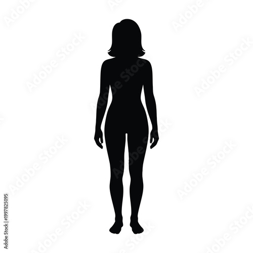 Woman silhouette standing alone on white background