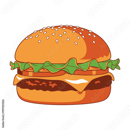 Delicious cheeseburger with lettuce and tomato