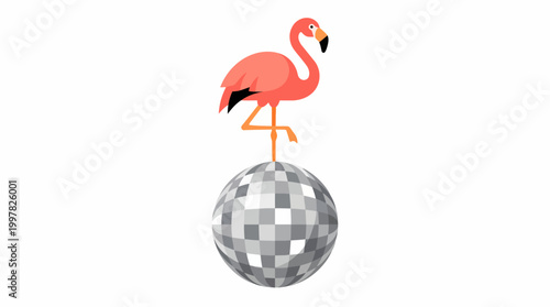 Pink Flamingo Standing on a Disco Ball.