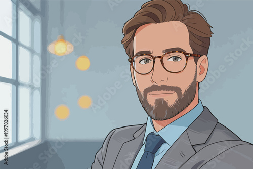 Businessman in Suit and Glasses in Office