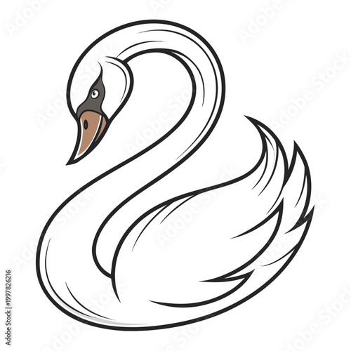 elegant swan silhouette in continuous line art vector illustration