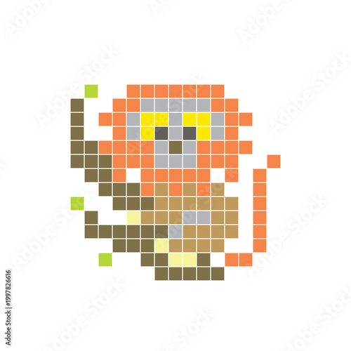 Tablou pe pânză A flat pixel design made of geometric square color blocks on a clean icon layout
