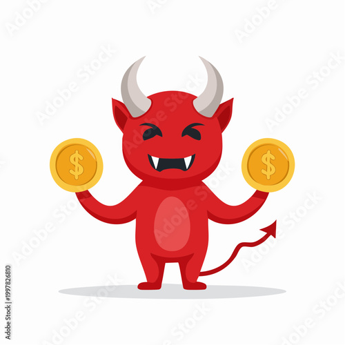 お金のシンボルを持つ悪魔のイラスト